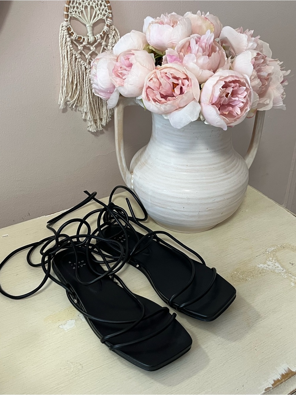 Target Black Lace-Up Square-Toe Strappy Sandals